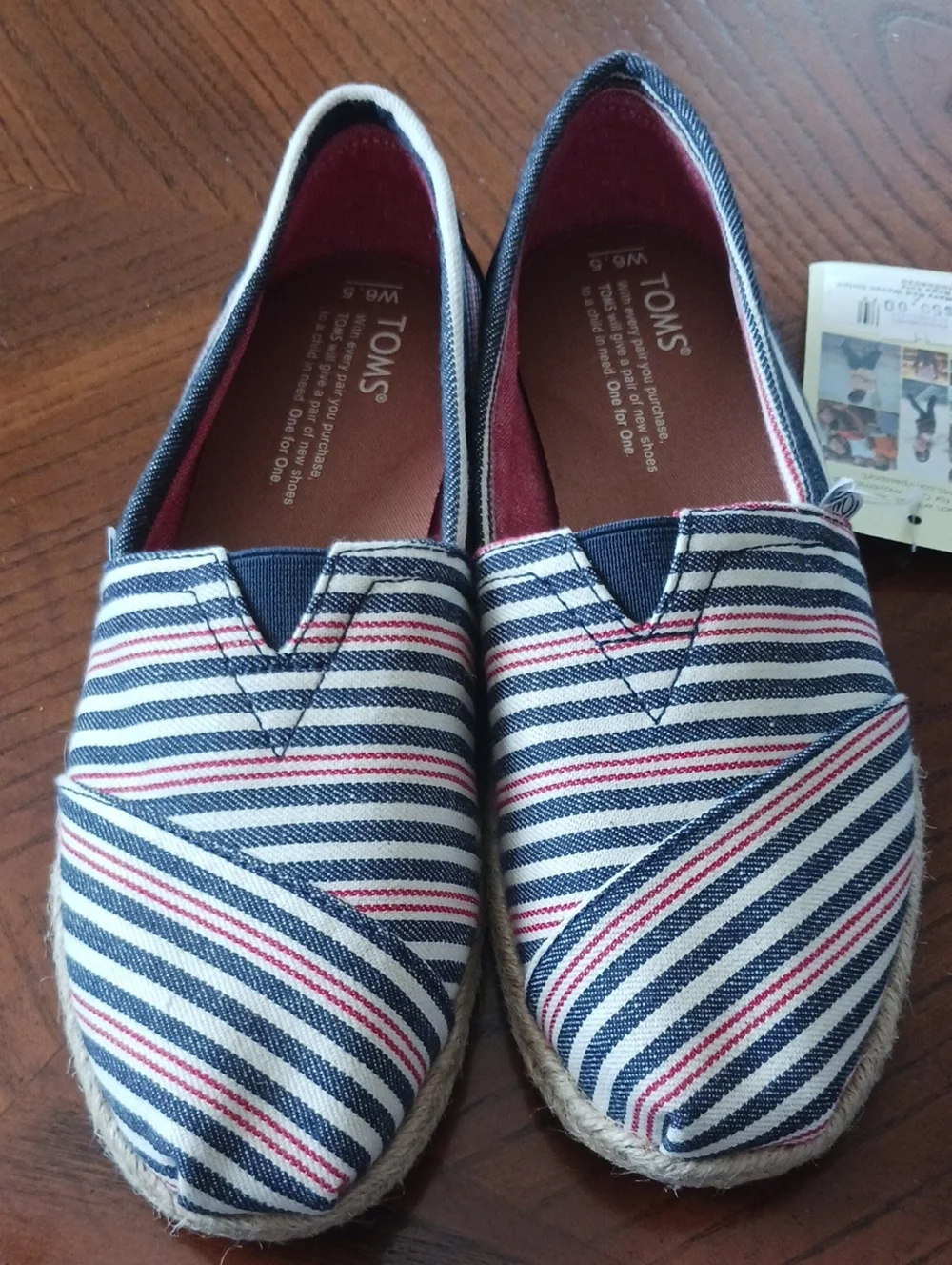 Toms Women's Navy, White & Red Striped Espadrille Slip-Ons